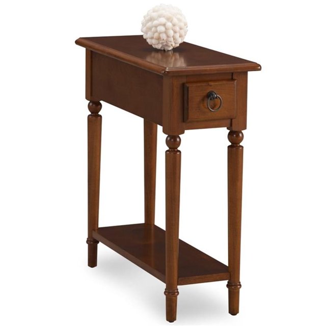 Bowery Hill Coastal Solid Wood End Table with Shelf in Pecan
