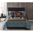 thumbnail image 1 of Chezmoi Collection Tulsa Queen Size Bedding Set, 7-Piece Turquoise Brown Western Cowboy Oversized Comforter Set, Printed Texas Star Barbed Wire, 1 of 4