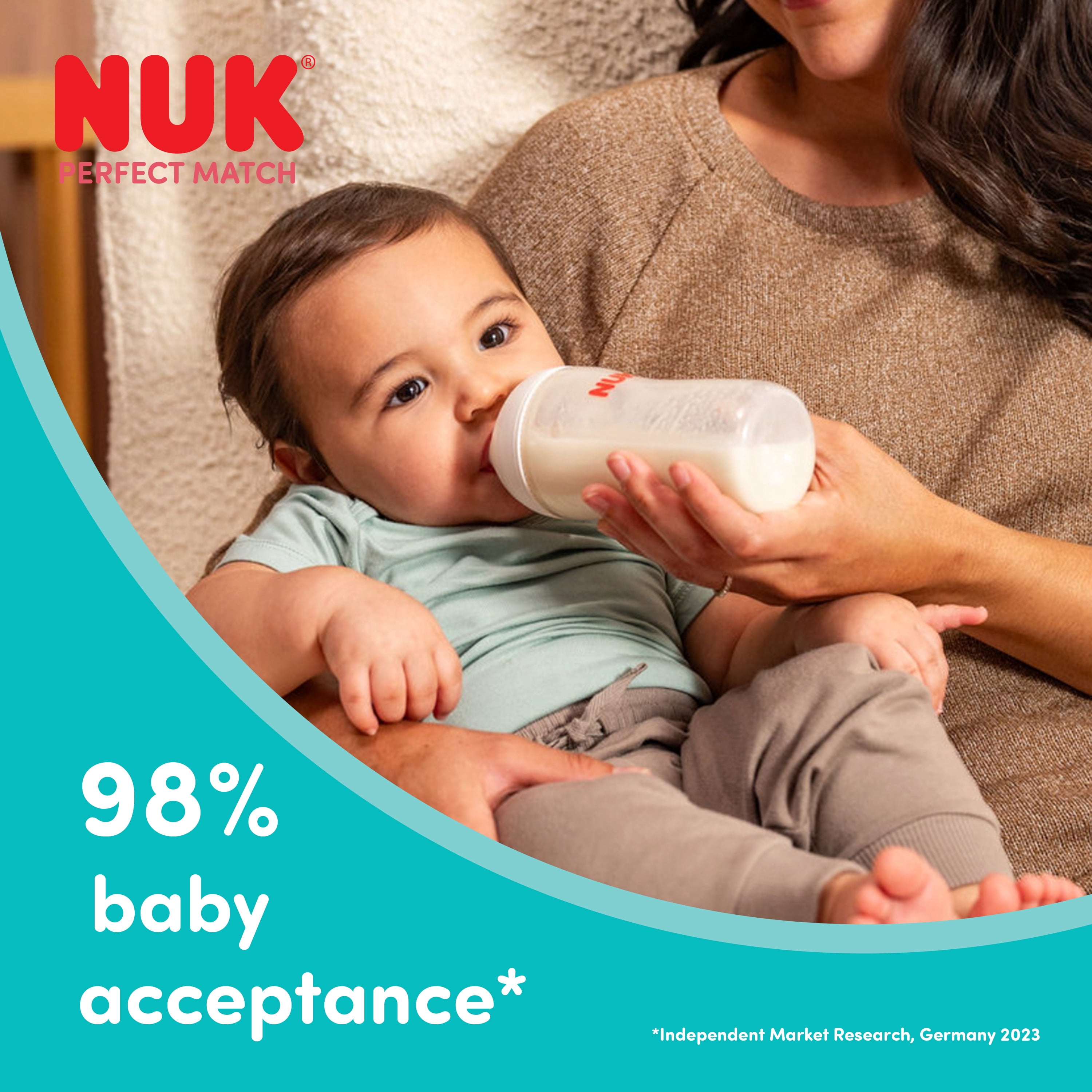 NUK Perfect Match Baby Bottle, 3+ Months, 260 ml, Anti Colic Feeding Bottle, Plastic, Temperature Control Indicator, Sheep, 3 Count