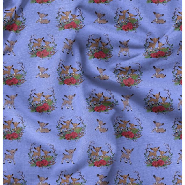 Soimoi Tricot de Coton Bleu Tissu à Imprimé Animal Cerf au Mètre 58 Pouces de Large