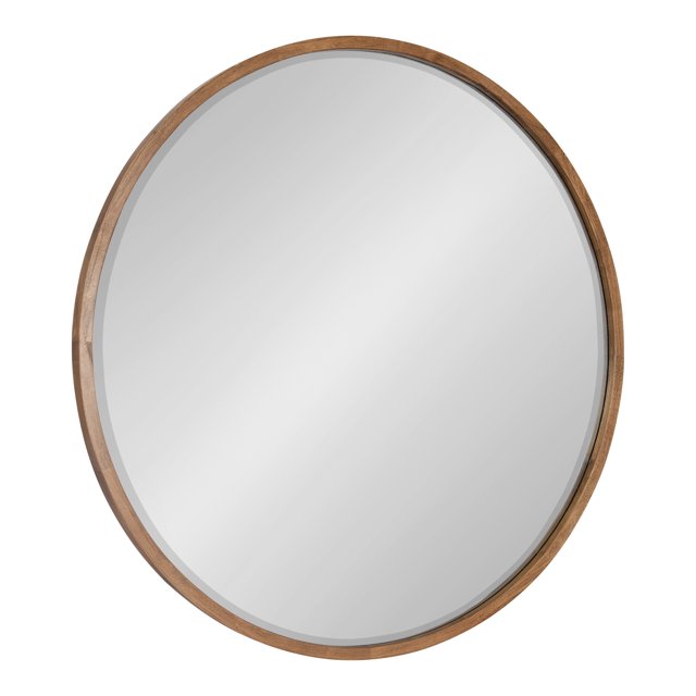 Kate and Laurel McLean Modern Farmhouse Wood Framed Round Wall Mirror, 34 Inch Diameter, Rustic Brown, Decorative Circle Wooden Mirror with Slim Frame and Modern Shape