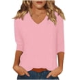 thumbnail image 2 of WRKEKC Chemises à Manches Longues pour Femmes, Hauts à Manches Longues pour Femmes, Haut/chemise à Col Rond à Manches Trois-Quarts Ample et Décontracté Uni pour Femmes, 2 of 7