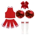 thumbnail image 4 of Fldy High School Girls Cheer Leader Cheerleading Uniform Outfit Matching Pom Poms and Socks A Red 6, 4 of 5