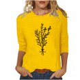 thumbnail image 1 of HKEJIAOI Chandail à Col Rond pour Femmes, Manches 3/4, T-Shirts Graphiques Mignons avec Fleurs, Haut d'Été Décontracté, Jaune m, 1 of 4