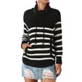 thumbnail image 3 of Women Stripe Turtle Neck Pocket Front Long Sleeve Knitted Sweater, 3 of 7