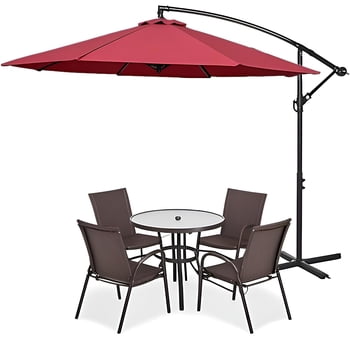 10FT Patio Offset Umbrella, Hanging Cantilever Umbrella with Cross Base and Crank, 8 Ribs Outdoor Market Umbrella for Backyard, Deck