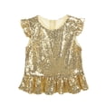 thumbnail image 1 of Oyolan Kids Girls Sequins Ruffled Top Mermaid Costume Flutter Sleeve Peplum Blouse for Carnival Performance Gold 8, 1 of 7