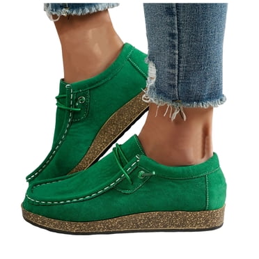 Leopard Penny Loafers Walking Shoes for Women Wide Feet 2025 Fashion Casual Suede Arch Support Orthopetic Flats Fall Ankle Booties Green Size 9.5