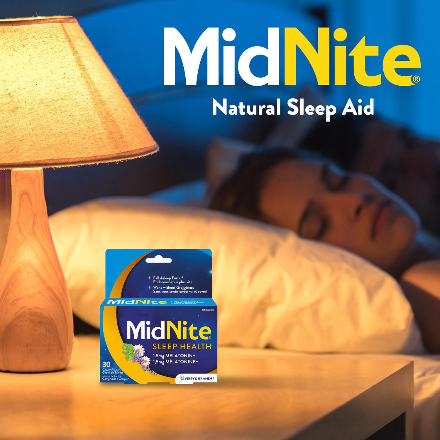 MidNite Aide au Sommeil Naturelle en Comprimés à Croquer, Traitement de l'Insomnie Occasionnelle, Saveur de Cerise