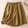 thumbnail image 2 of Timegard Shorts for Women Cotton Linen Elastic Waist Button Wide Leg Ruched Causal Loose Shorts Summer, 2 of 8