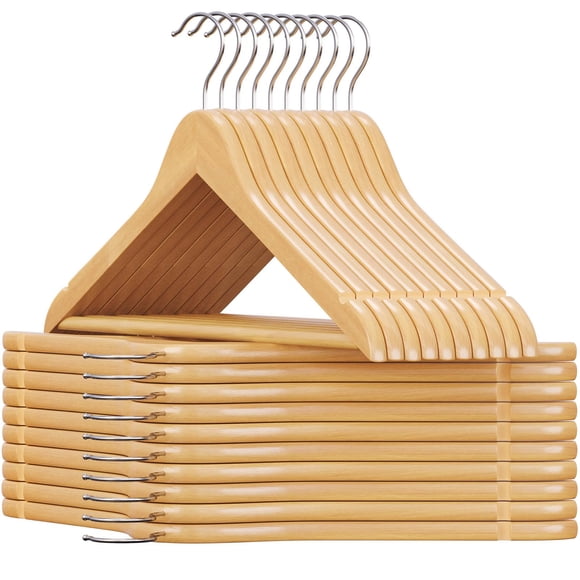 SONGMICS Solid Wood Hangers 20-Pack Coat Hangers with Shoulder Notches Pants Bar 360 Swivel Hook Non-Slip for Jackets Shirts Dresses Natural UCRW001-20