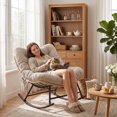 thumbnail image 4 of Indoor Outdoor Patio Rocking Glider Chair – 450 lbs Capacity – Weather-Resistant Rattan, UV-Proof Cushion & soft Toy Fleece Upholstery – Sturdy Rubber Wood & Reinforced Steel Frame, 4 of 7