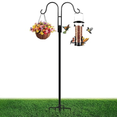 Kidsjoy 92" Steel Bird Feeder Pole with Double Shepherds Hook & 5-Prong Base, Adjustable Outdoor Garden Hanger Stand, 1-Pack