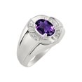 thumbnail image 4 of RYLOS Sterling Silver Ring 8X6MM Oval Gemstone & Diamond Unisex Rings Amethyst February Birthstone Ring Size 8, 4 of 7