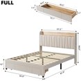thumbnail image 2 of Twin Size Bed Frame with Drawer, Upholstered Platform Bed Frame with Storage Headboard and Charging Station, Mattress Foundation with Solid Wooden Slats Support, No Box Spring Needed, White, 2 of 8