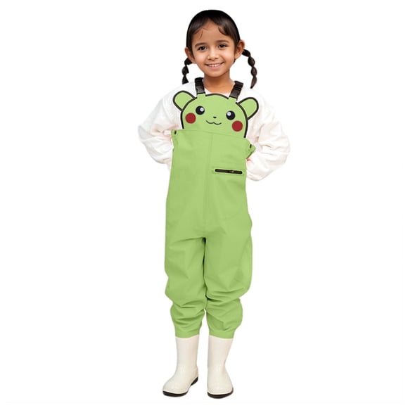 AJIWYH Waterproof Rain Pants Kids,Kids Cartoon Chest Waders Youth Fishing Waders for Toddler Children Water Proof & Fishing Waders with Boots (Green,8-9 Years)