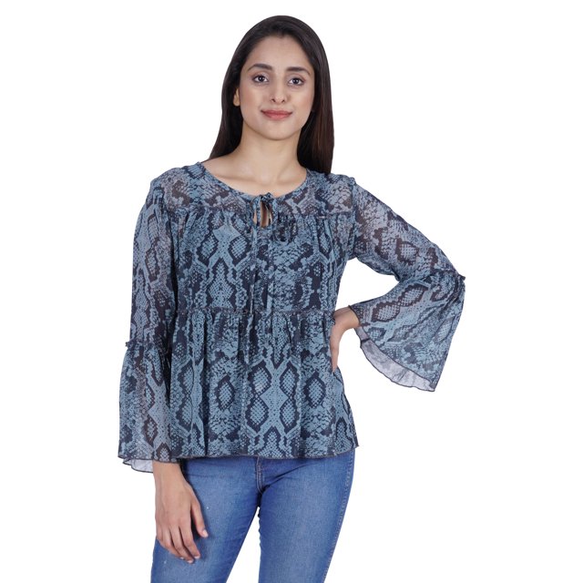 Moomaya Printed Flared Full Sleeve Tops For Women Summer Casual Short Kurta-NL