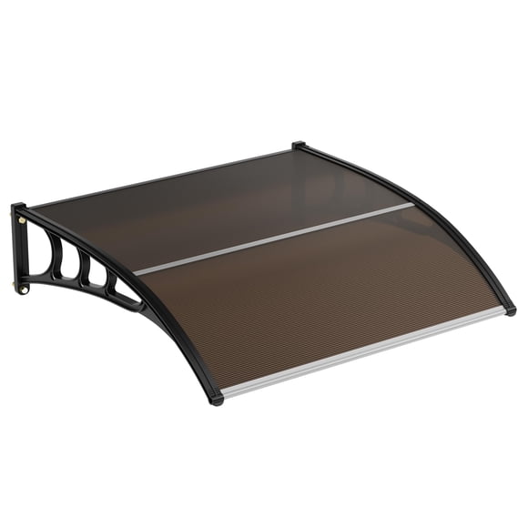 awning for door entrance, 40’’x40’’ window awning canopy Exterior, UV Rain Snow Sunlight Protection door awning with Plastic Steel Bracket,Polycarbonate Cover, Brown Board
