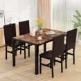 thumbnail image 4 of Stmoze 5 Pieces Dining Room Table Set, Modern Dining Table Sets with 4 Leather Upholstered Chairs, Faux Marble Rectangle Kitchen Table Set for Bar Living Room Breakfast Nook Small Space, Brown, 4 of 8
