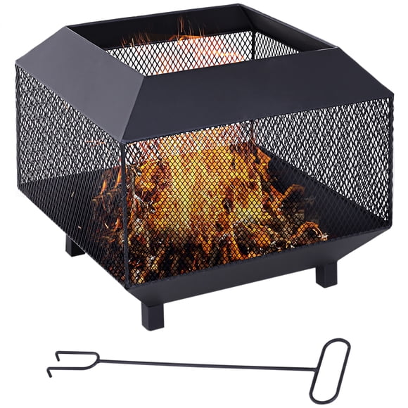 Outsunny 17" Outdoor Fire Pit with Fire Poker, Wood Burning Firepits, Black
