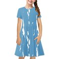 thumbnail image 2 of Liquidation Aujourd'hui Iumwxz Robe Décontractée Trapèze Robe Tunique pour Adolescentes Robe Col Rond Imprimé à Rayures Manches Courtes Robes pour Adolescentes Robe Confortable pour Aller à l'École 4-14 Ans, 2 of 7