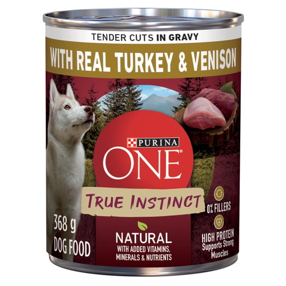Purina ONE Véritable Instinct Tendres Morceaux en Sauce Dinde et Venaison, Nourriture Humide pour Chiens 368 g
