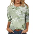 thumbnail image 1 of IROINID Économies Polyester T-shirt à Manches Longues pour Femmes Loisirs Imprimé T-shirt Ample Blouse Col Rond Hauts, Olive Vert, 1 of 5