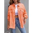 thumbnail image 1 of SEARIPE Women‘s Casual Denim Jacket Frayed Hem Ripped Long Sleeve Jean Jacket With Pockets Pink M, 1 of 5