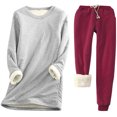 thumbnail image 1 of Pisexur Ensembles 2 Pcs pour Femmes Ensembles de Pyjama en Molleton Chaud pour Femmes 2 Pcs Chandail à Col Rond Pantalon de Pyjama Ample Vêtements de Détente Décontractés Tenues d'Hiver Surdimensionnées Grande Taille P-5TG, 1 of 2