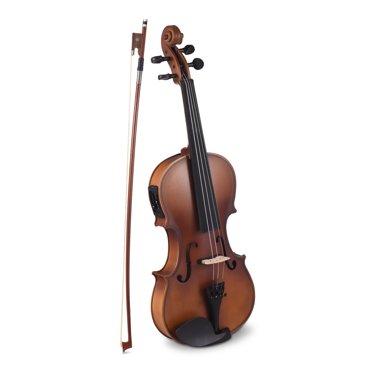 Violon Électrique 4/4 de Couleur Vintage avec Toupie en Épinette, Ensemble Complet Incluant Accoudoir, Câble Audio, Cordes Supplémentaires, Nœud, Étui, Rosin et Tissu