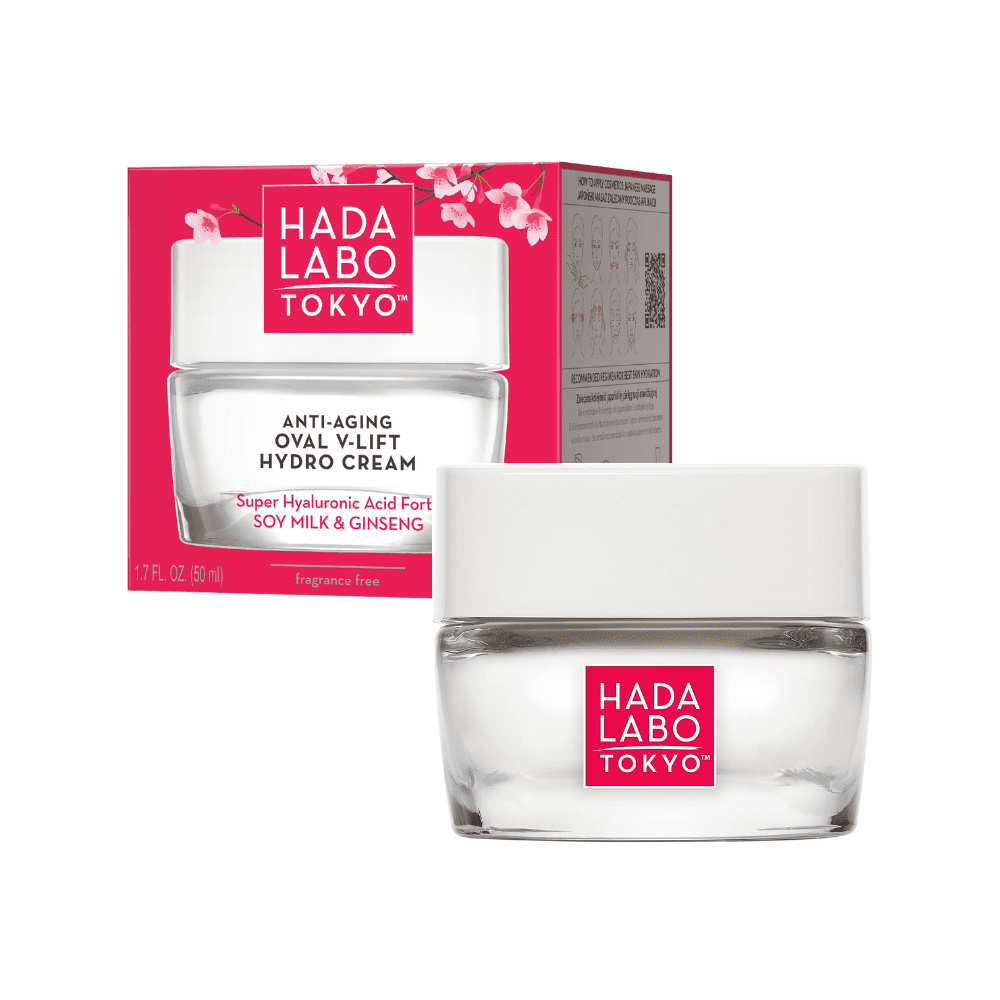 Hada Labo Tokyo Anti-Aging Oval V-Lift Hydro Cream – Moisturizer with Super Hyaluronic Acid, Soya Milk, and Ginseng for Firming and Hydrating