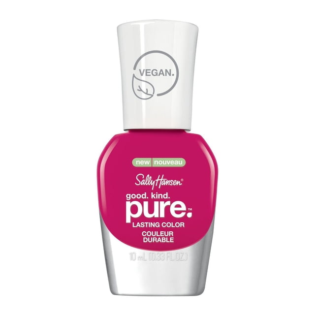 Sally Hansen Good. Kind. Pure™ Nail Colour bottle in bright pink with white vegan-labeled cap, 10 mL lasting color nail polish featuring 15-free formula with sustainable bamboo for nail strength and marine algae for hydration.