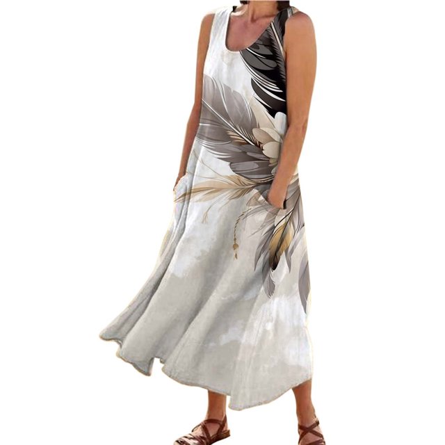 TJAZFJPA Robe de Douche Nuptiale pour Femme Mode Col Rond Décontractée Imprimé Pissenlit 3D Sans Poignets Poche Longue Robe Débardeur Robe Décontractée Châles et Étoles pour Robes de Soirée Petite Robe Noire