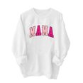 thumbnail image 4 of Culottes pour Femmes Chandail Maman Femmes Surdimensionné Paillettes Patch Maman Chandails à Col Rond Maman Imprimé Manches Longues Ample Mode Chandail S Blanc, 4 of 7