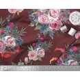 thumbnail image 3 of Soimoi Red Cotton Voile Fabric Leaves & Ranunculus Floral Fabric Prints By Yard 42 Inch Wide, 3 of 3