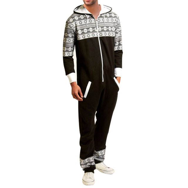Mens Fashion Adult Jumpsuit One Piece Non Footed Pajamas