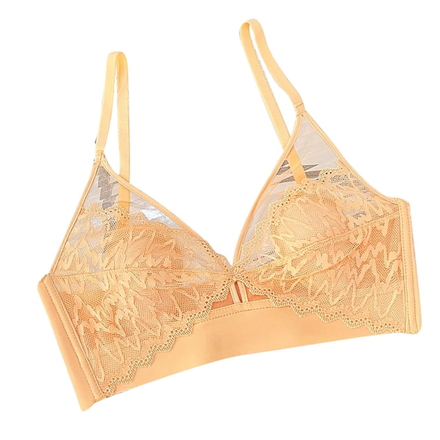 Virmaxy Womens Wireless Bra French Lingerie Rabbit Ears Season Thin Lace Gathered Bra French Lingerie Rabbit Ear Summer Thin Lace Strapless Gathering Bra Gold-2 S/M