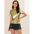 thumbnail image 2 of INSPIRE CHIC Women's Party Metallic Textured Short Sleeve Shiny Multi Color Top, 2 of 6