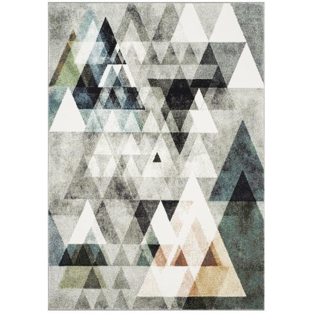 Safavieh Porcello Iola Tapis Abstrait pour Aire avec une pile Texturée Présentant un Motif Abstrait de triangles Superposés dans des Tons Sourds de Noir, Gris, Bleu, Vert et beige, Conçu pour Rehausser les Salons Ou Chambres Décontractés avec un style Contemporain et Convient comme Tapis d'Accent Décoratif.