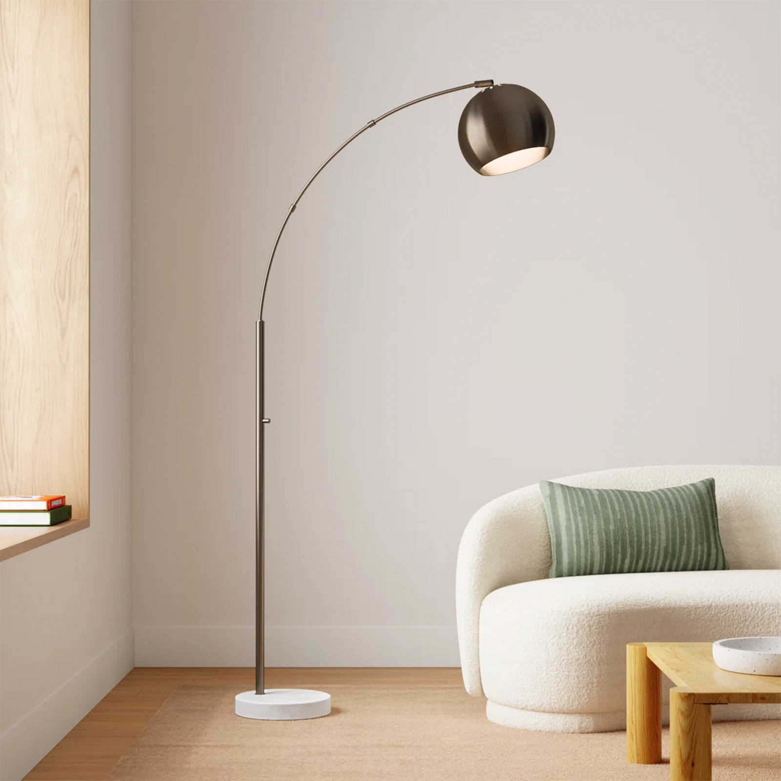 Heavenly Collections Lampadaire Arche Moderne - Lampe à Arc Mid-Century avec Dôme Métallique et Base en Marbre - Idéal pour Salons et Coins Lecture