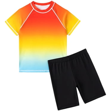 Splozh Boys Swim Set Boys Rash Guard Swim Shirt Short Sleeve UPF+ 50 Sun Shirts for Kids Rashguard Set Red,7-8 Years