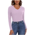 thumbnail image 3 of Timegard Womens Tops Fleece Lined Comfy Skinny Tops V Neck Thermal Underwear Fall Winter Solid Color, 3 of 6