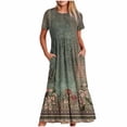 thumbnail image 1 of Dvkptbk Robes d'Été pour Femmes 2024 à Manches Courtes, Robes Midi Évasées, Robe T-Shirt Décontractée à Motif Floral, Robe de Plage Fluide avec Poches P-2TG, 1 of 4
