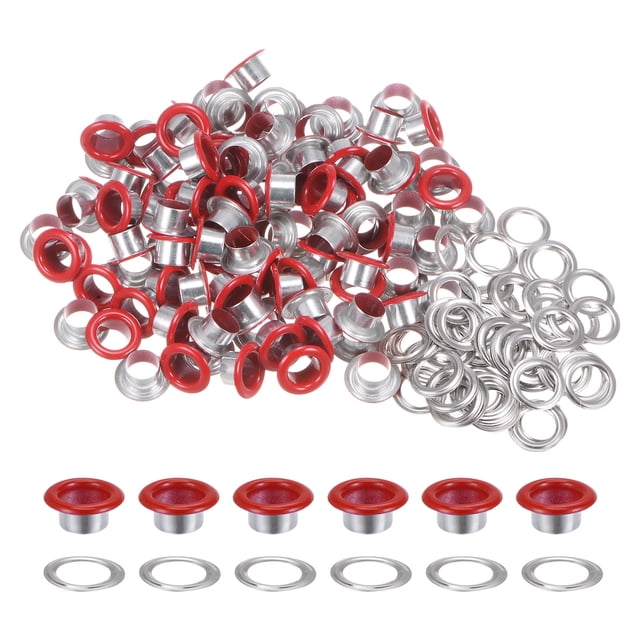 Unique Bargains 100PCS Grommets Eyelets 3/10 Inch (8mm) ID Hole Metal Self Backing Eyelet with Washers for Leather Red
