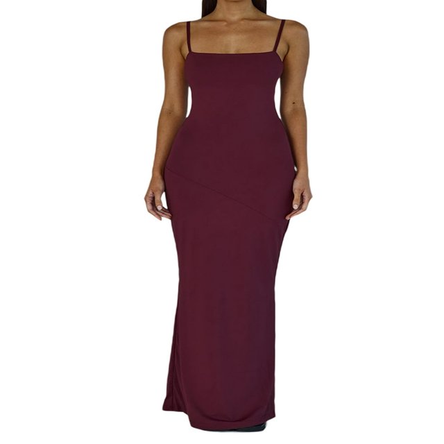 Robe de Soirée Ajustée Sans Manches Dos Ouvert Couleur Unie pour Femmes
