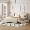 thumbnail image 2 of Noble House Upholstered Platform Bed with Wingback Headboard,Queen Size,Beige, 2 of 10