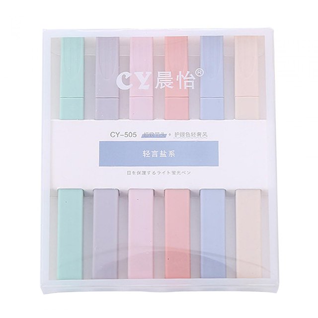 6x Highlighter Pens Stationary Highlighting Assorted Colors Soft Oblique Tip for Style A