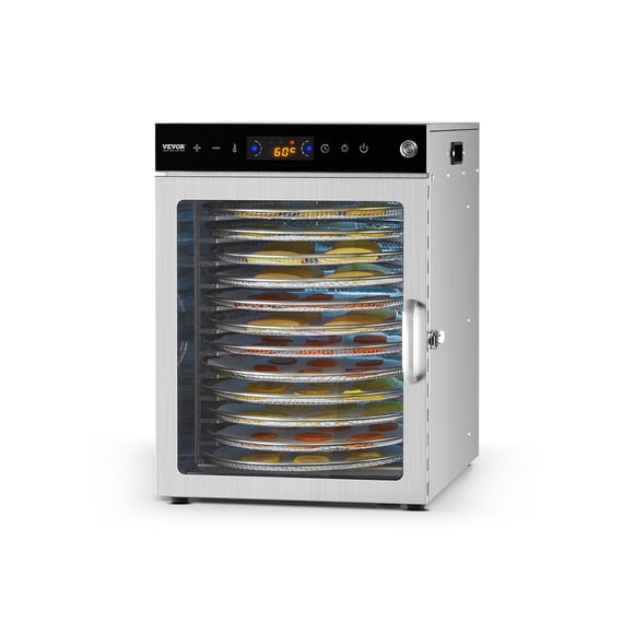 VEVOR 12 Trays Rotary Food Dehydrator Machine Stainless Steel 800W Jerky Fruit Drying