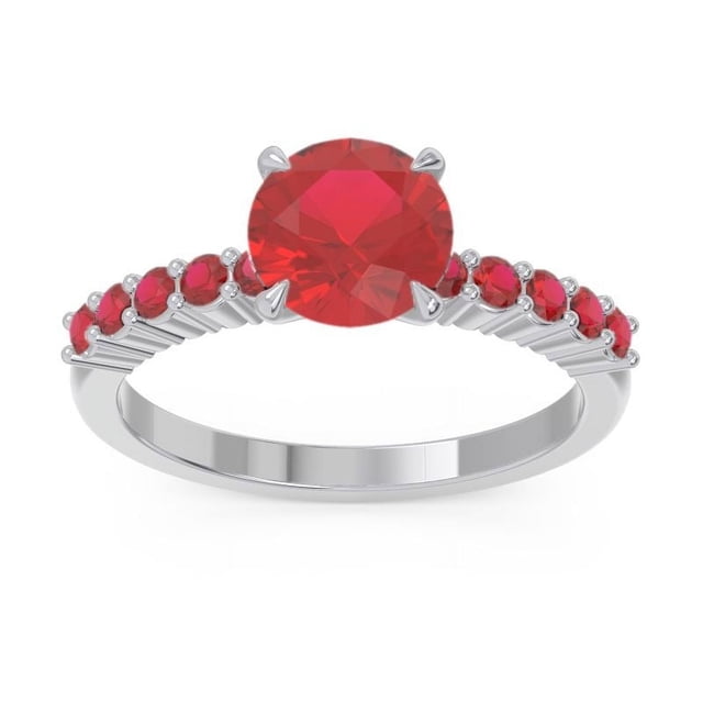 Bague de Fiançailles pour Elle en Or Blanc Massif 18K avec Pierre Précieuse Rubis Rouge Taille Ronde Magnifique de 2,25 Carats Taille 3 par Diamond-Capitals