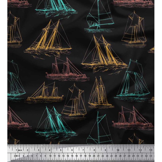 Soimoi Polyester Crepe Fabric Ship Ocean Decor Fabric Printed Yard 42 Inch Wide